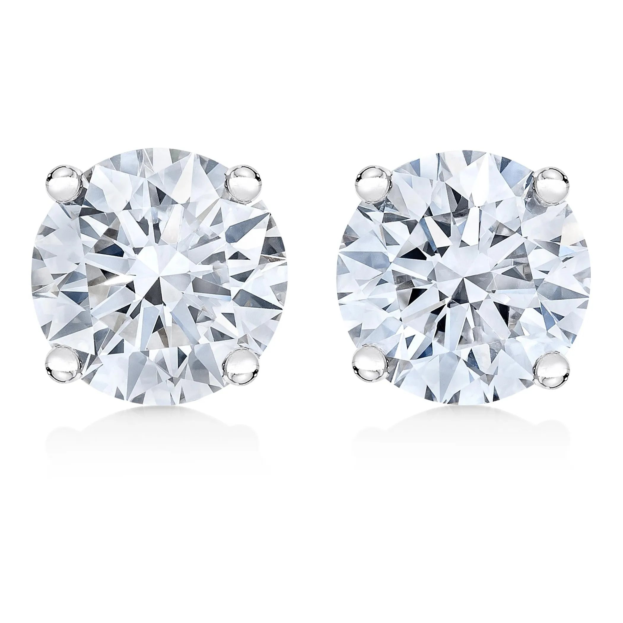 10K Gold Lab Created Round Brilliant Cut Diamond Classic 4-Prong Solitaire Stud Earrings - Pack Of: 1 | Stone color: White diamond | Metal color: White