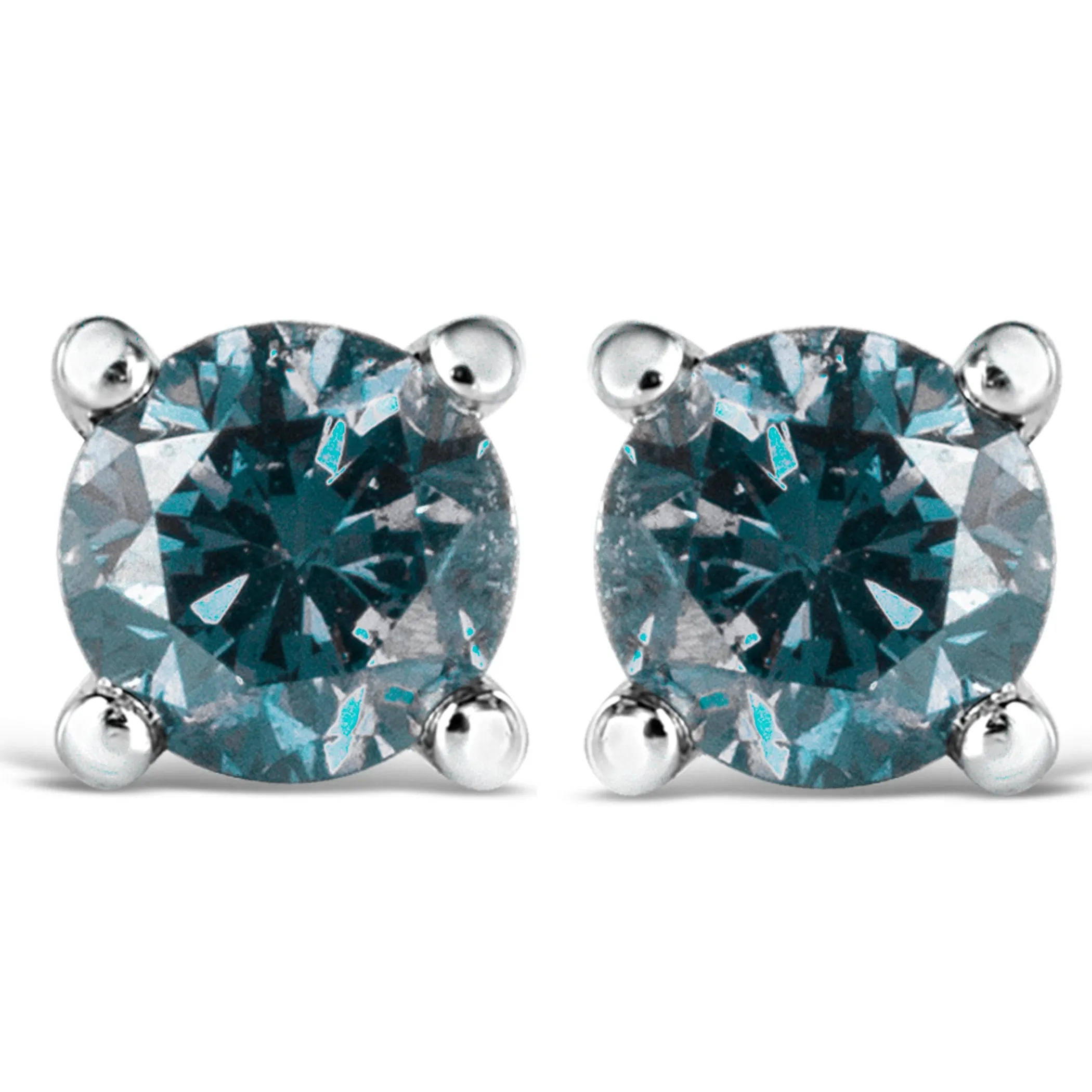 10K Gold Lab Created Round Brilliant Cut Diamond Classic 4-Prong Solitaire Stud Earrings - Pack Of: 1 | Stone color: White diamond | Metal color: White