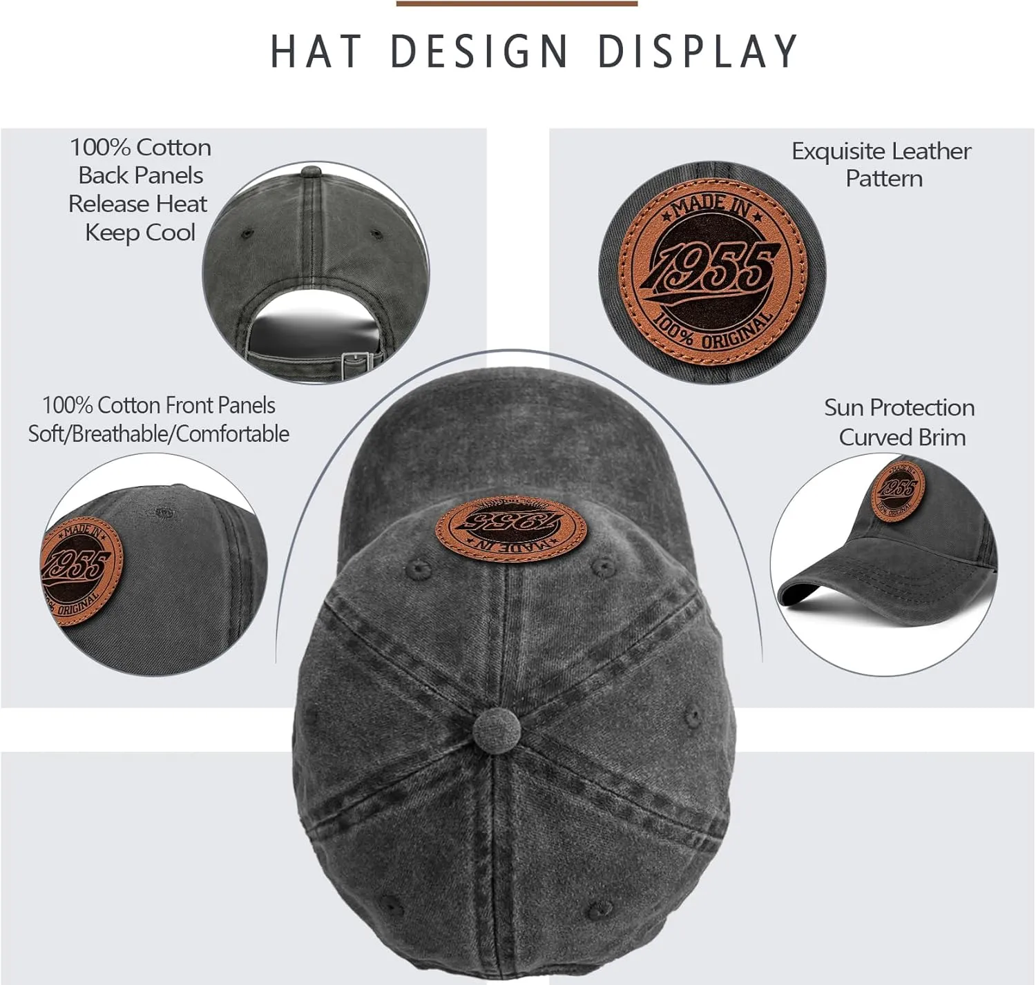 70th Birthday Gifts for Men Women 70 Year Old Gifts 1955 Birthday Vintage Hat 100% Cotton Baseball Cap