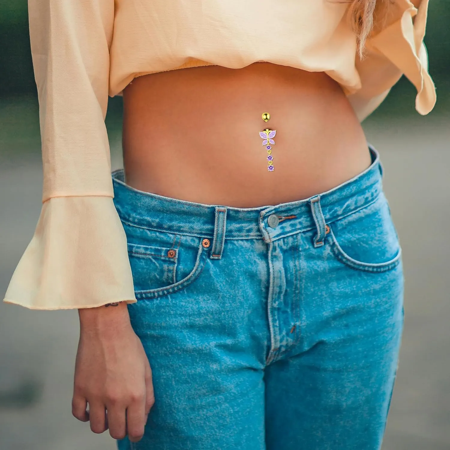 8Pcs Gold Pink Silver Belly Button Ring Dangle Navel Belly Piercing Jewelry Cute CZ Butterfly Heart Flower Bow Navel Belly Rings for Women 14G Hypoallergenic Surgical Stainless Steel Dainty Dangling Dangly Belly Button Piercing Pack