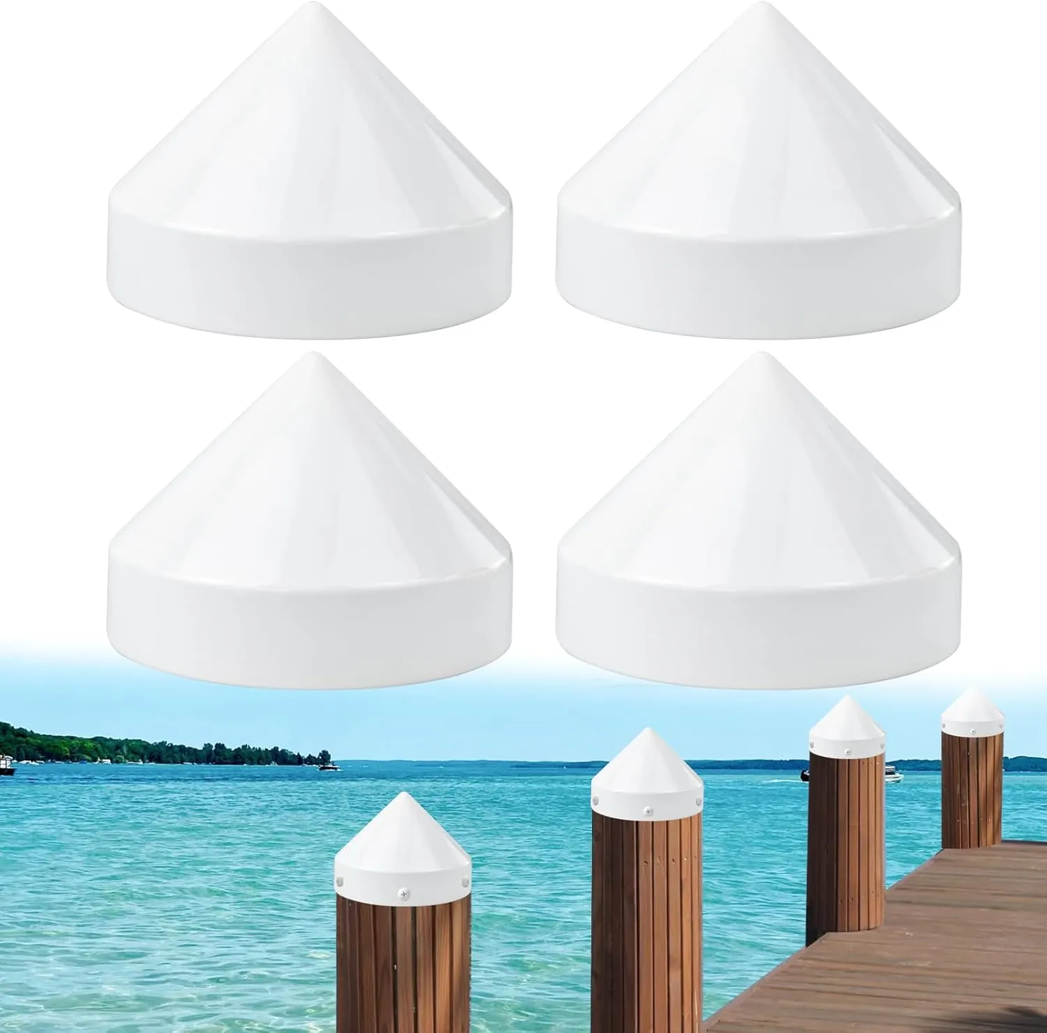 9 Inch Cone Pylon Cap for Marine Dock,Coned Piling Caps for Dock Post Pole Pipe Head,Dock Pylon Cover Caps for Marine Boat, Floating Docks, Piers,White
