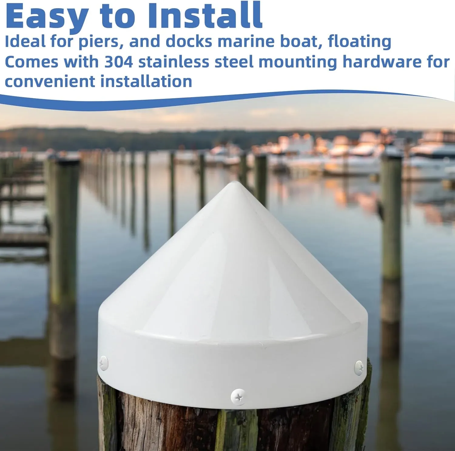 9 Inch Cone Pylon Cap for Marine Dock,Coned Piling Caps for Dock Post Pole Pipe Head,Dock Pylon Cover Caps for Marine Boat, Floating Docks, Piers,White
