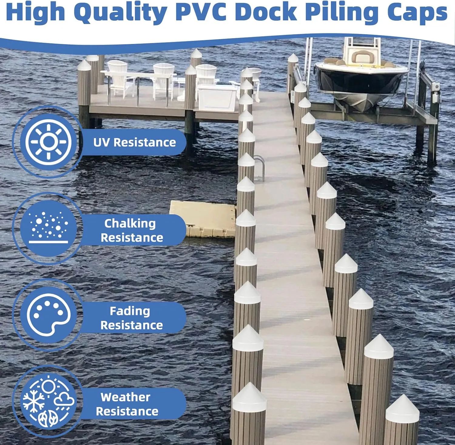 9 Inch Cone Pylon Cap for Marine Dock,Coned Piling Caps for Dock Post Pole Pipe Head,Dock Pylon Cover Caps for Marine Boat, Floating Docks, Piers,White