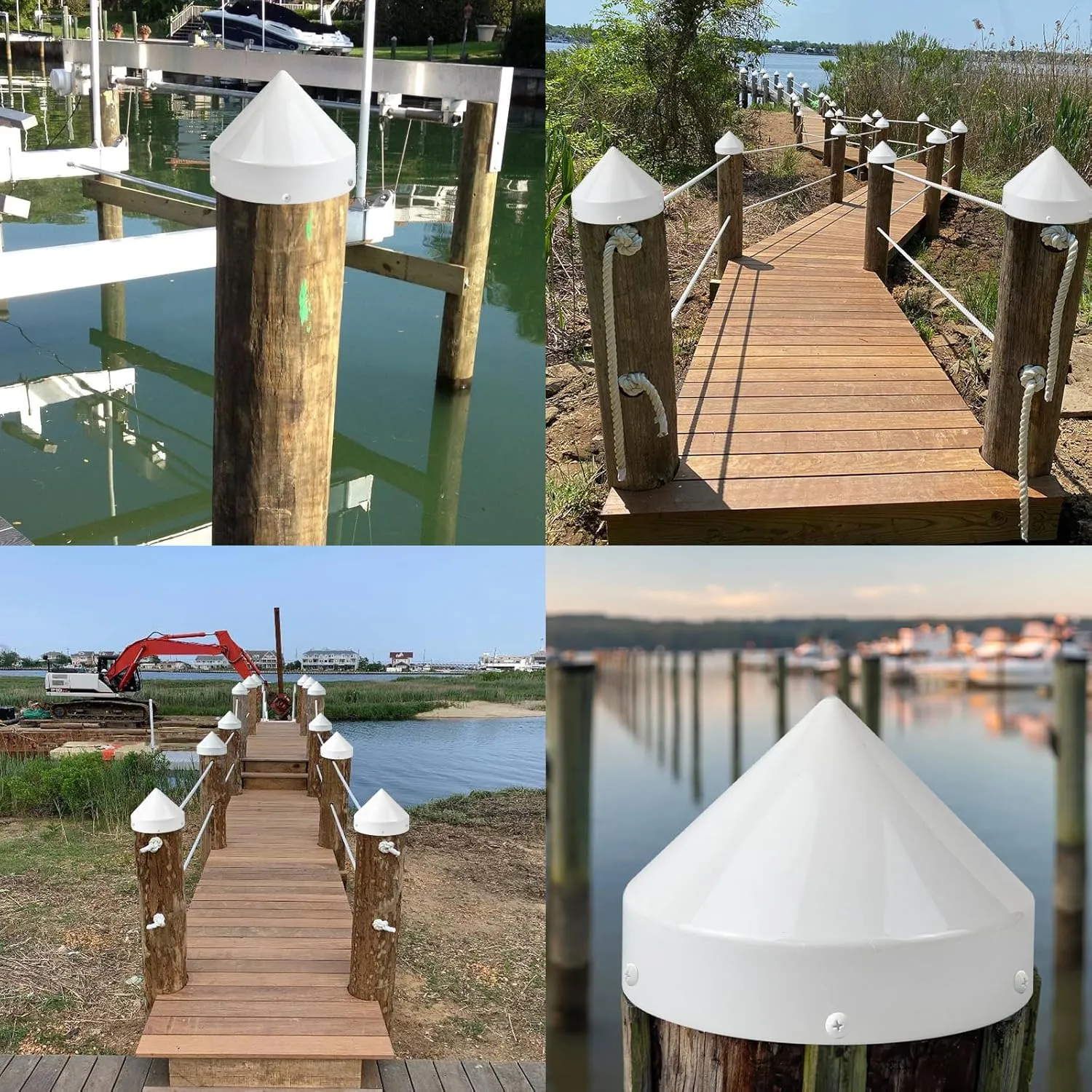 9 Inch Cone Pylon Cap for Marine Dock,Coned Piling Caps for Dock Post Pole Pipe Head,Dock Pylon Cover Caps for Marine Boat, Floating Docks, Piers,White