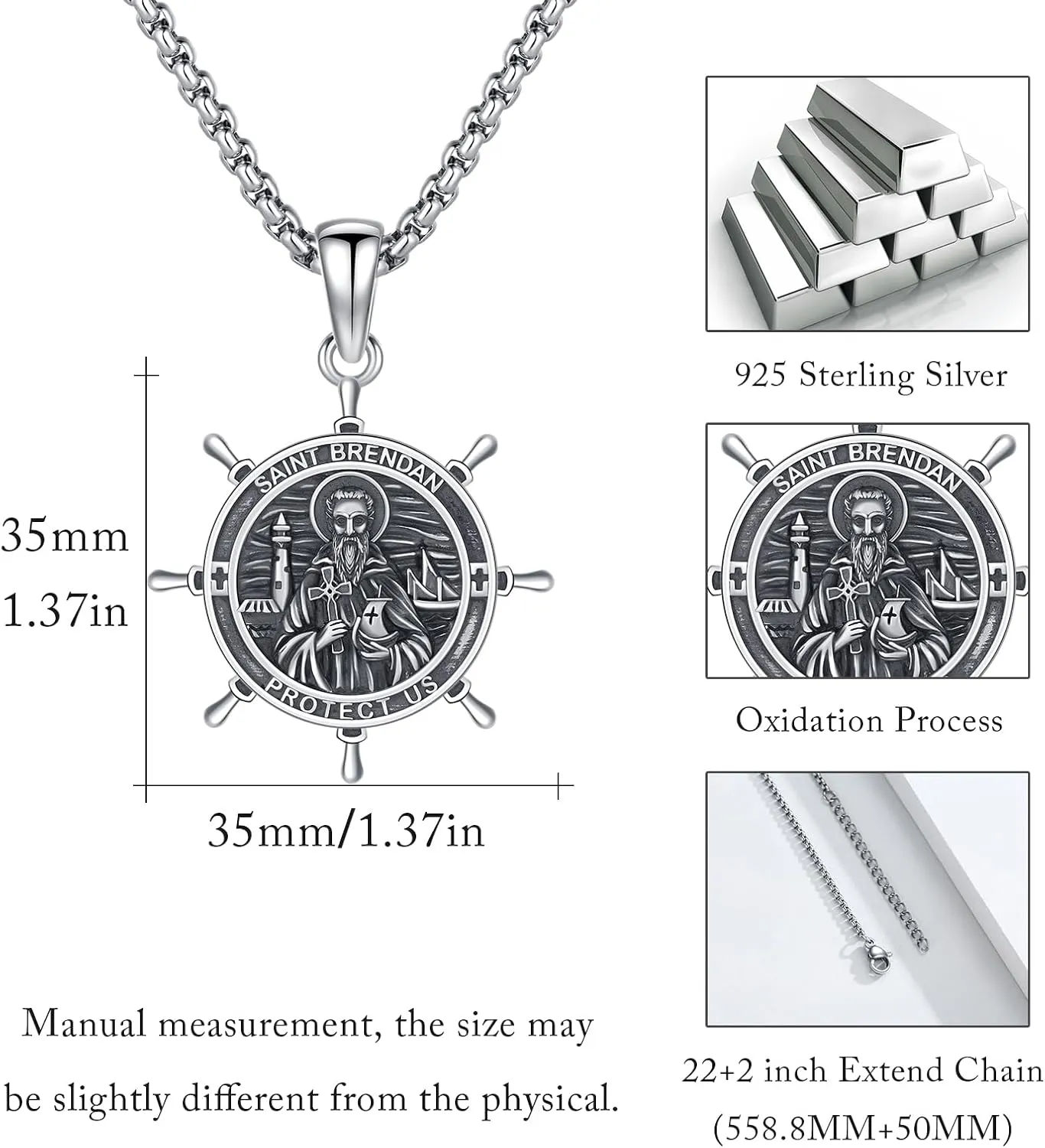925 Sterling Silver Patron Saint Medal Necklace Religion Catholic Saint Amulet Protection Pendant Jewelry for Men Women with Jewelry Box