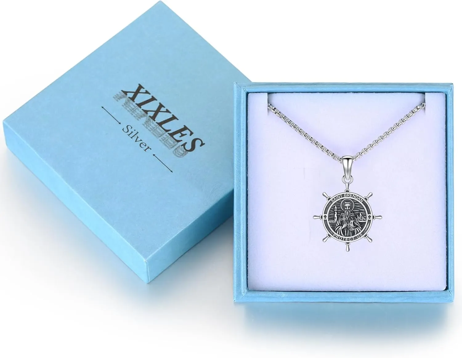925 Sterling Silver Patron Saint Medal Necklace Religion Catholic Saint Amulet Protection Pendant Jewelry for Men Women with Jewelry Box
