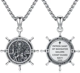 925 Sterling Silver Patron Saint Medal Necklace Religion Catholic Saint Amulet Protection Pendant Jewelry for Men Women with Jewelry Box