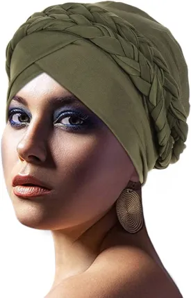 African Women Turban Caps Beanie Twist Headscarf Pre Tied Double Braid Headwrap Hat