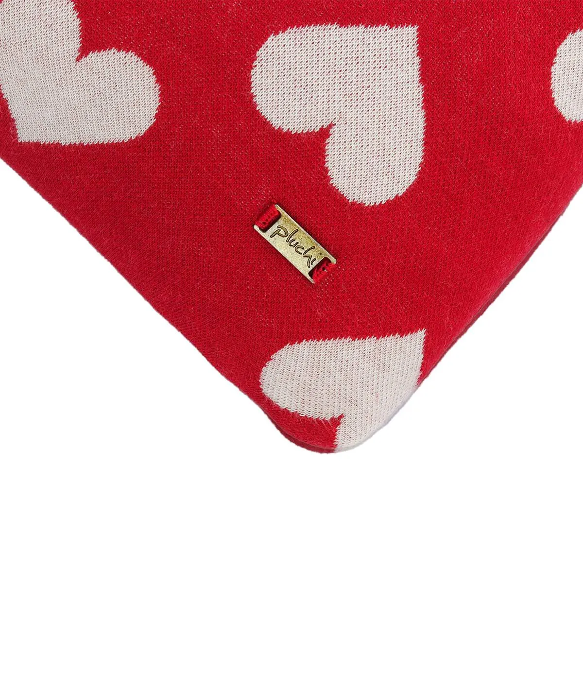 All Over Hearts Cotton Knitted Decorative Red & Natural Color 16 x 16 Inches Cushion Cover
