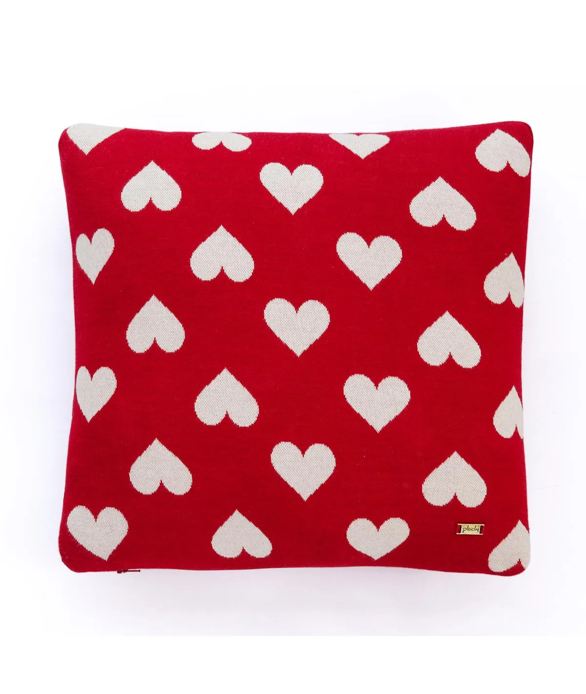 All Over Hearts Cotton Knitted Decorative Red & Natural Color 16 x 16 Inches Cushion Cover