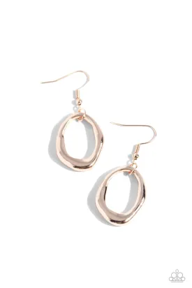 Asymmetrically Artisan - Rose Gold - Paparazzi Fishhook Earrings