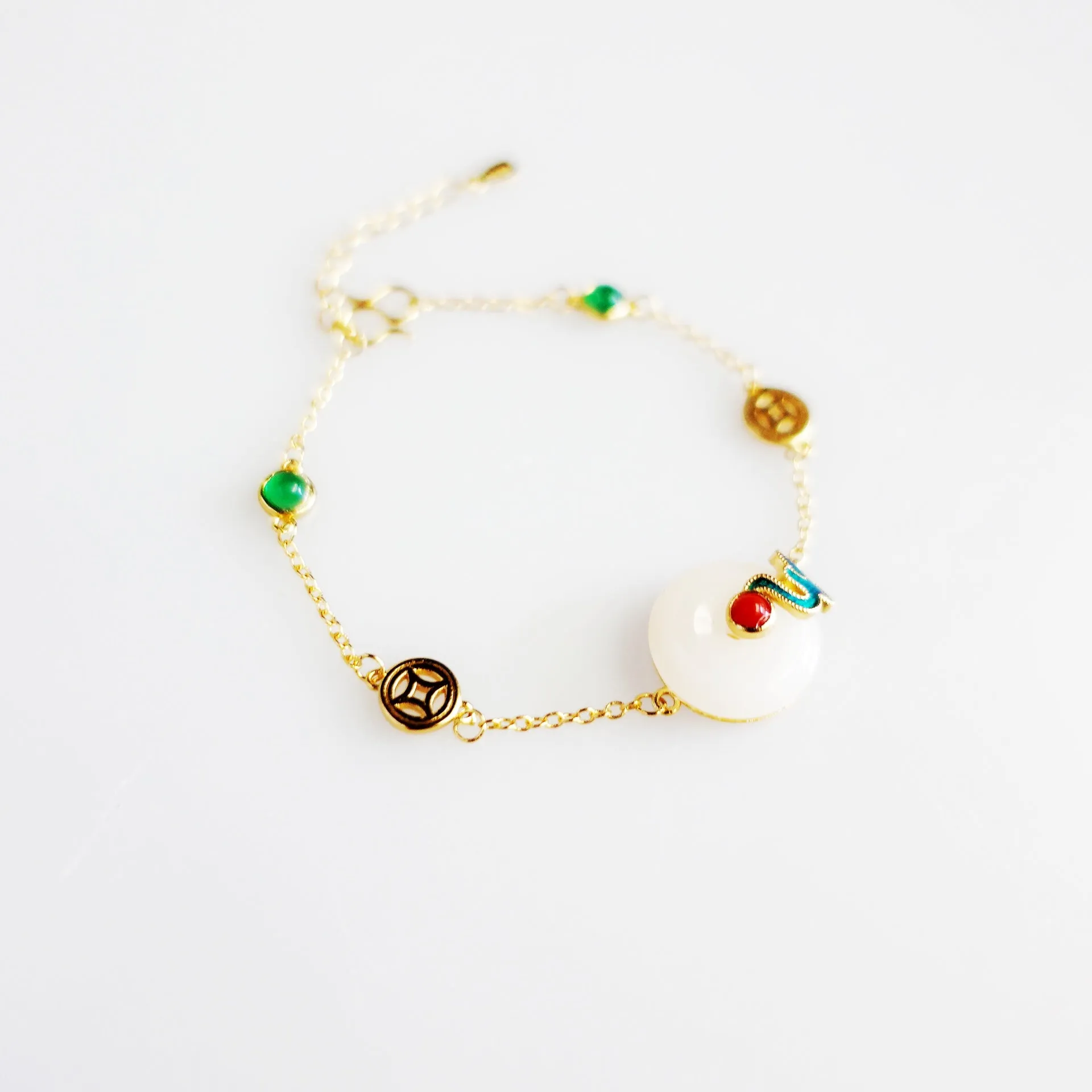 Auspicious Clouds White Jade Chain Bracelet