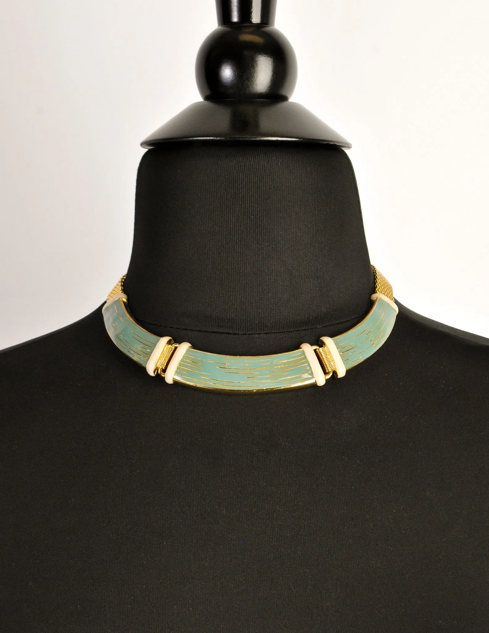 Balenciaga Vintage Seafoam Enamel Gold Choker Necklace