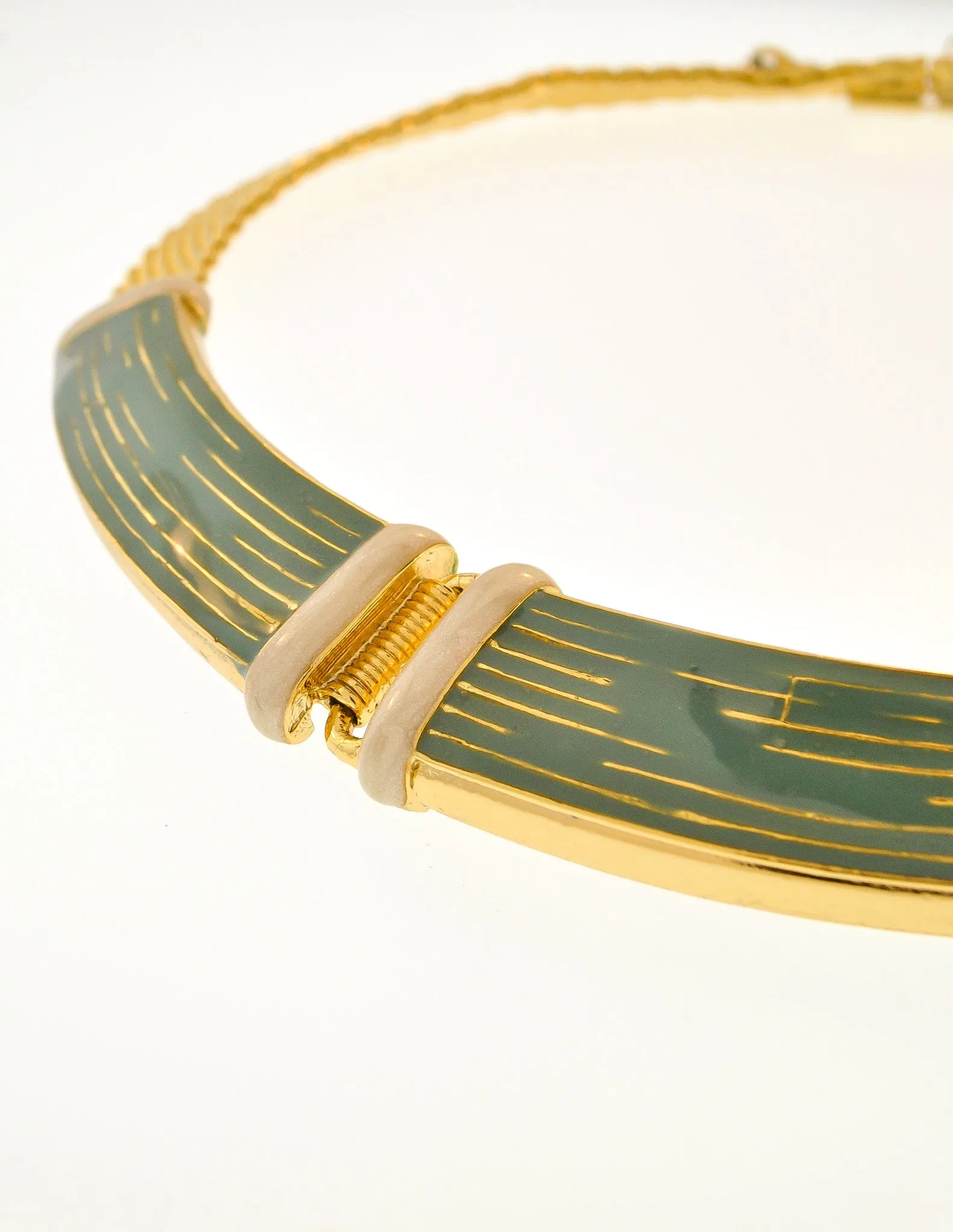 Balenciaga Vintage Seafoam Enamel Gold Choker Necklace