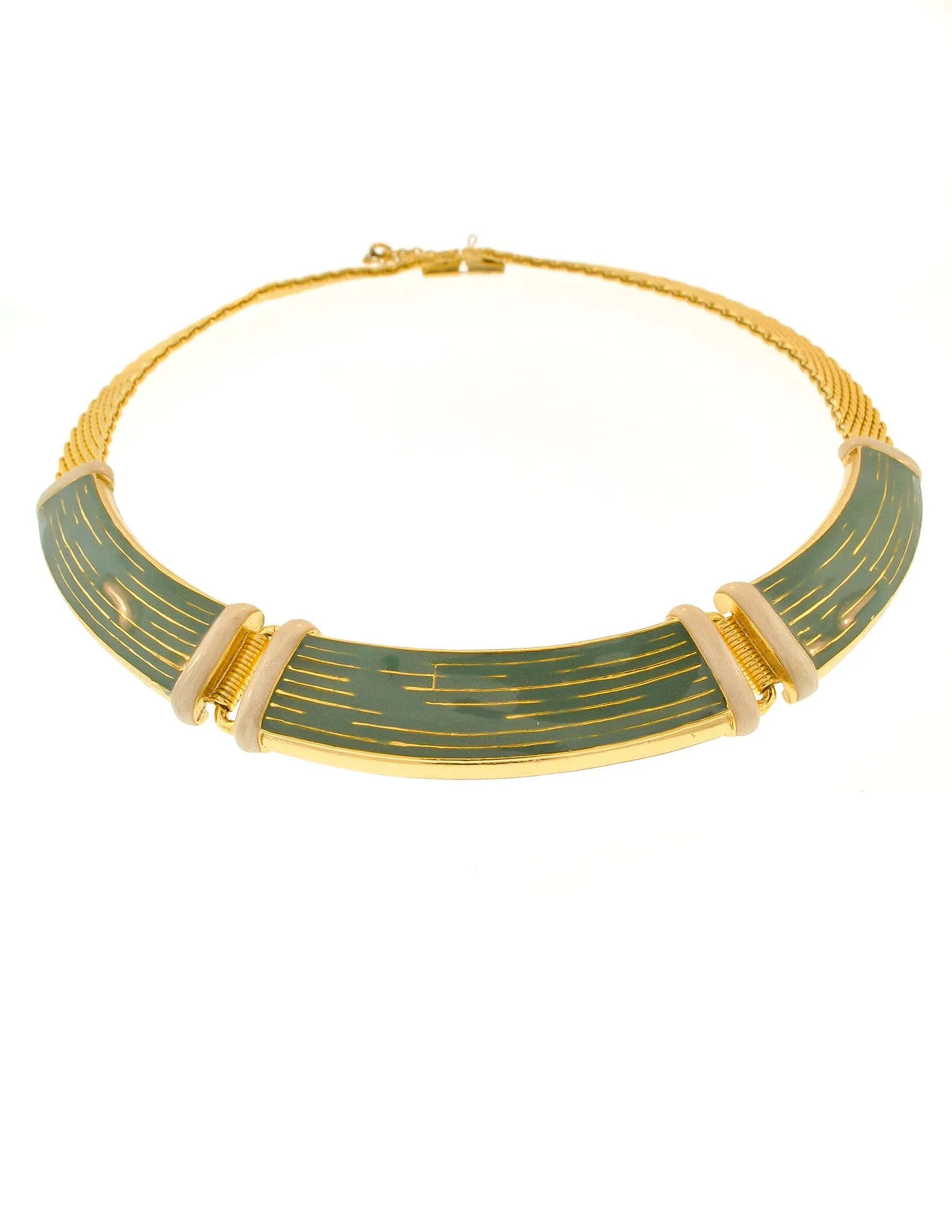 Balenciaga Vintage Seafoam Enamel Gold Choker Necklace