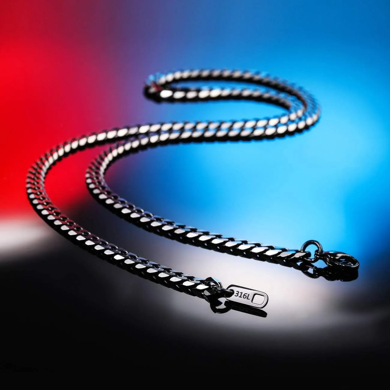 Black Chain Necklace for Men Women Water Resistent 316L Stainless Steel Big Thick Cuban Link Chains Plated & Brushed finish Silver Color with Gift Box (3.5-8 MM Wide, 14-36 Inches Long)