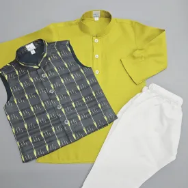 Black Jacket   Golden Yellow Kurta Pyjama Set