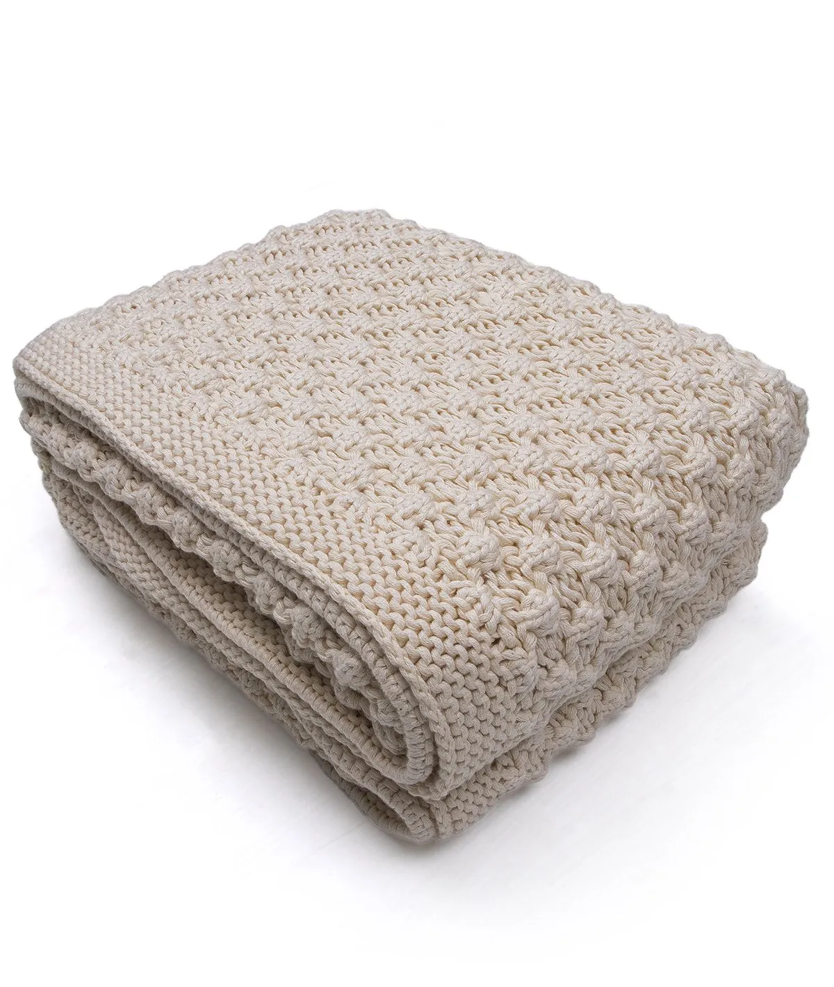 Chunky Popcorn - Natural Color 100% Cotton Knitted All Season AC Throw Blanket