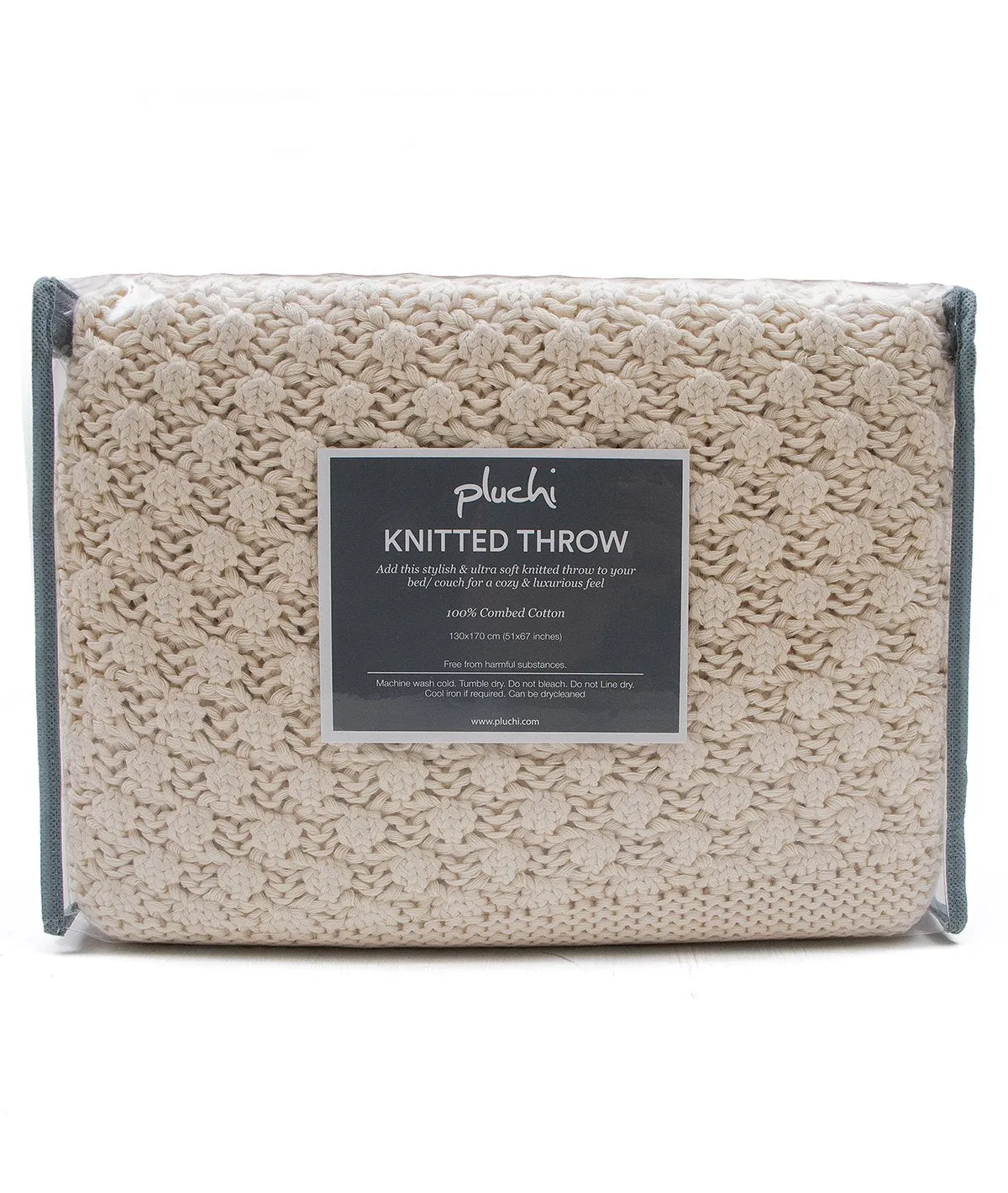 Chunky Popcorn - Natural Color 100% Cotton Knitted All Season AC Throw Blanket