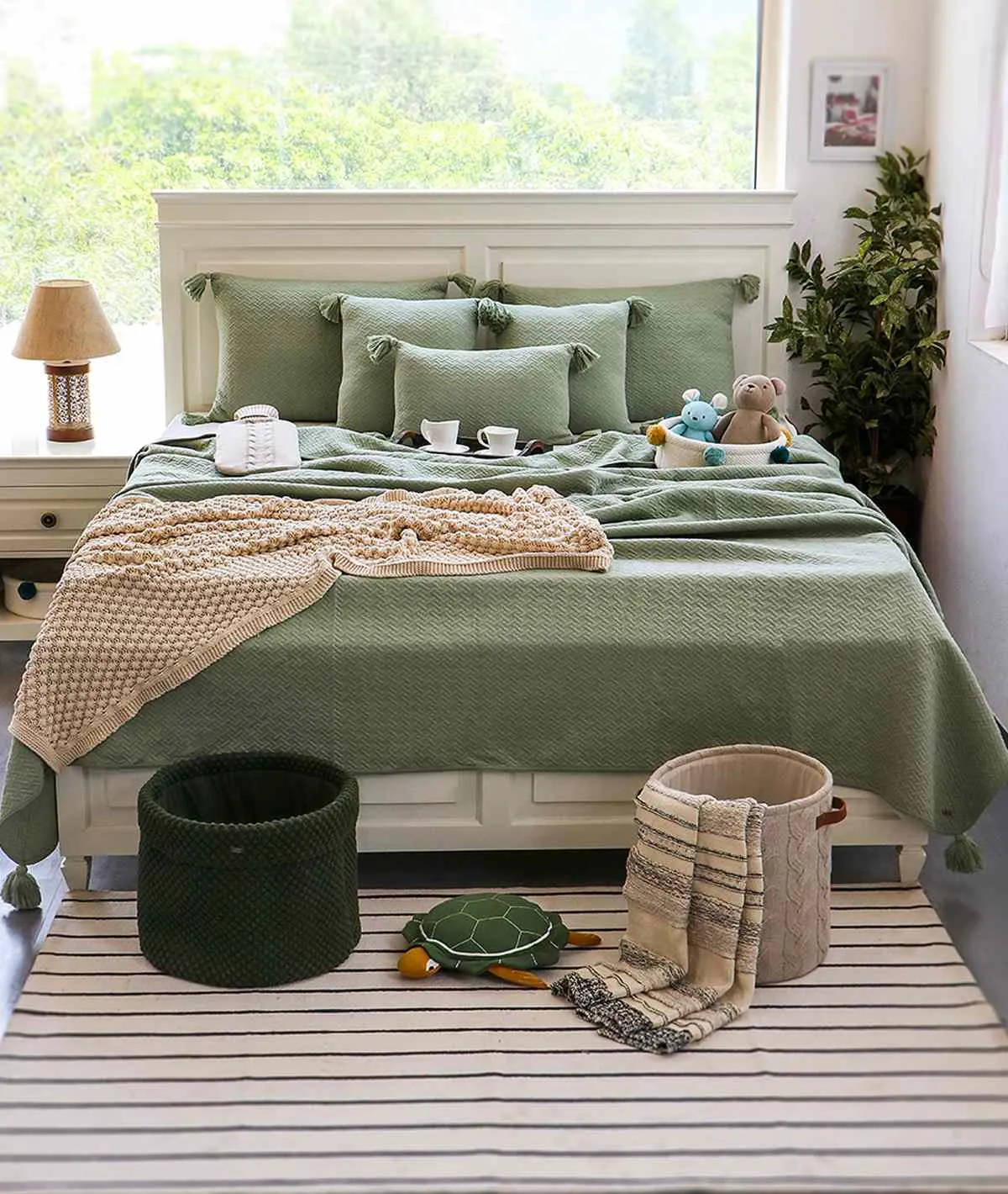 Chunky Popcorn - Natural Color 100% Cotton Knitted All Season AC Throw Blanket