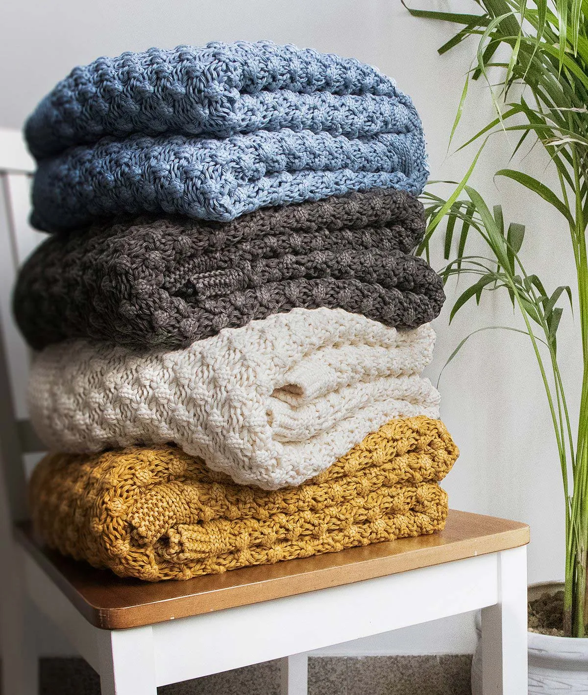Chunky Popcorn - Natural Color 100% Cotton Knitted All Season AC Throw Blanket