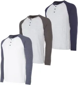 DARESAY 3 Pack: Thermal Long Sleeve Tee Shirt for Men- Henley & Crew Long Sleeve Shirts for Men  Mens Long Sleeve T Shirts