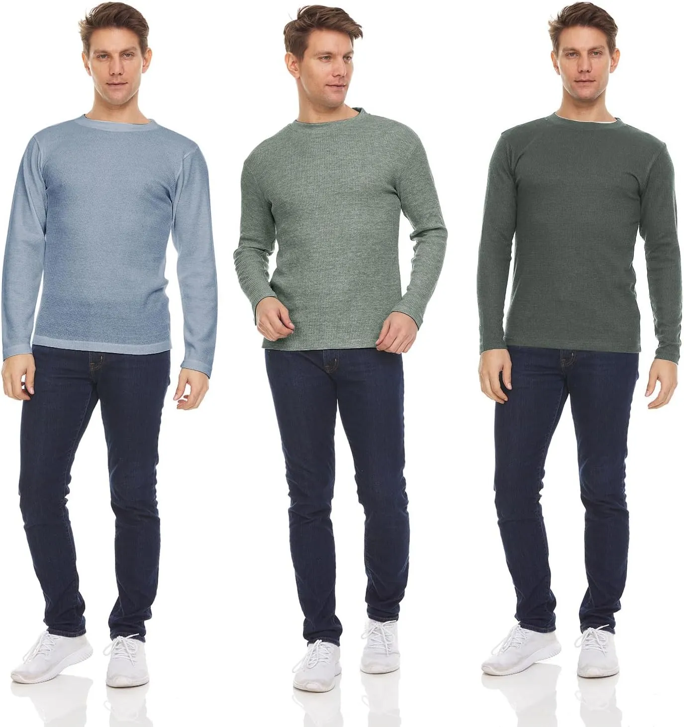DARESAY 3 Pack: Thermal Long Sleeve Tee Shirt for Men- Henley & Crew Long Sleeve Shirts for Men  Mens Long Sleeve T Shirts