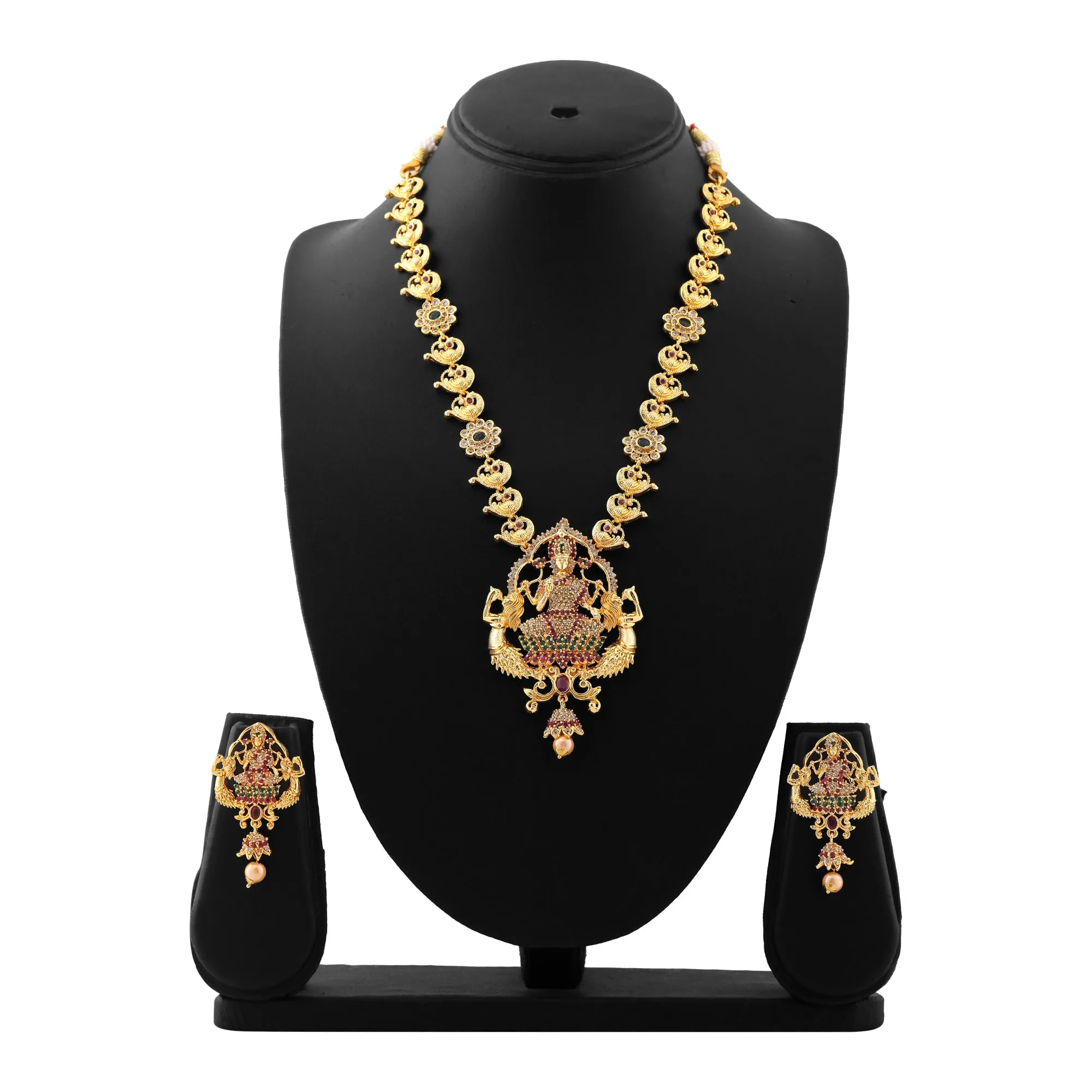 Estele Gold Plated CZ Lakshmi Devi Designer Bridal Necklace Set for Women