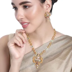Estele Gold Plated CZ Lakshmi Devi Designer Bridal Necklace Set for Women