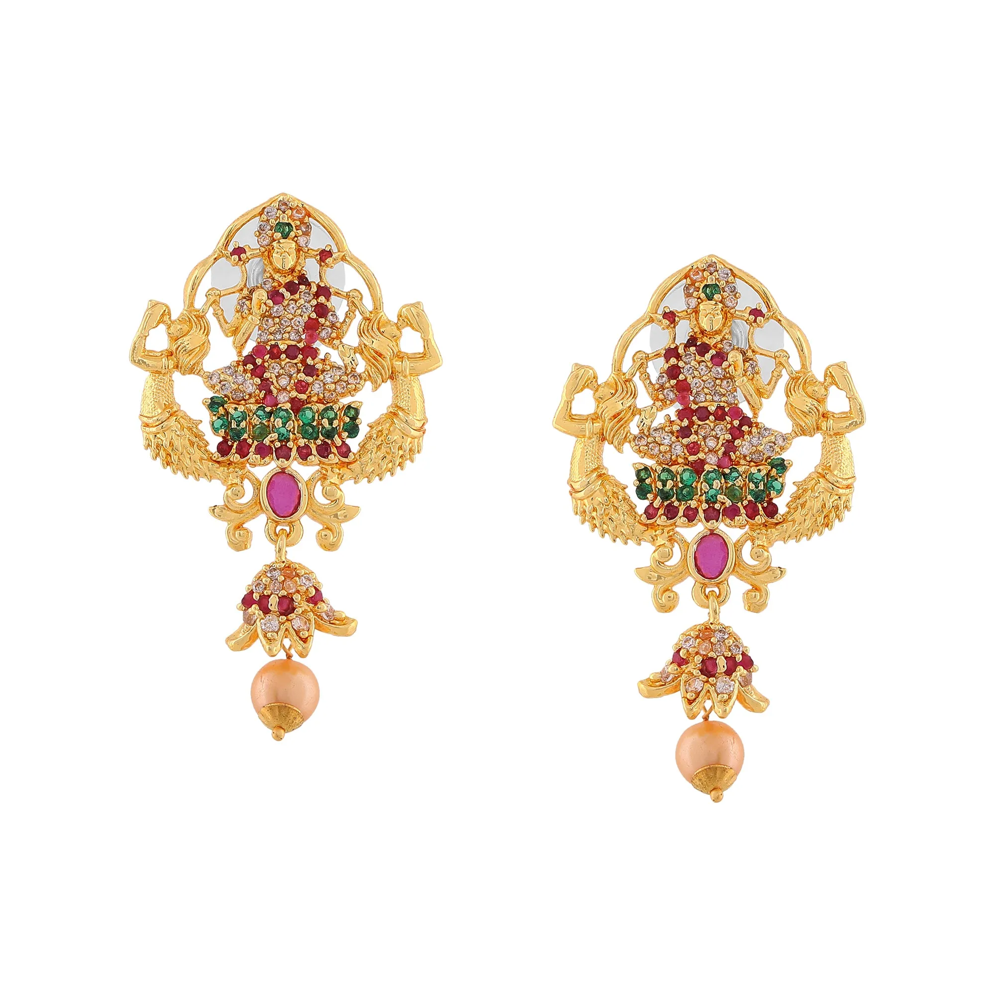 Estele Gold Plated CZ Lakshmi Devi Designer Bridal Necklace Set for Women
