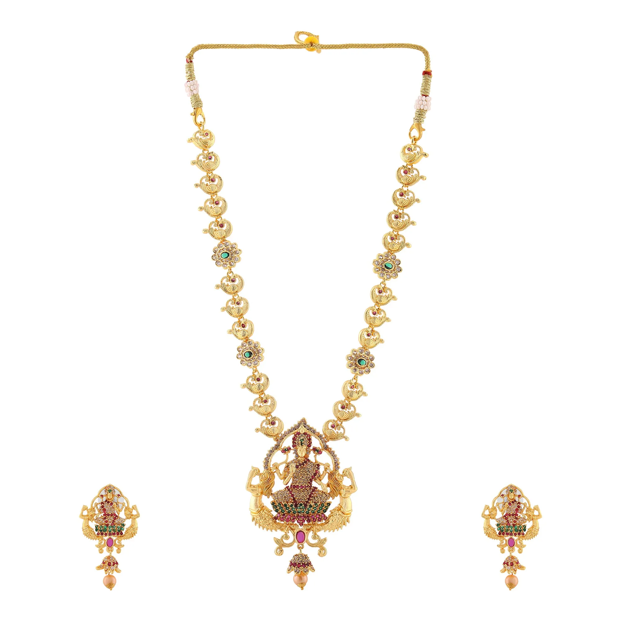 Estele Gold Plated CZ Lakshmi Devi Designer Bridal Necklace Set for Women
