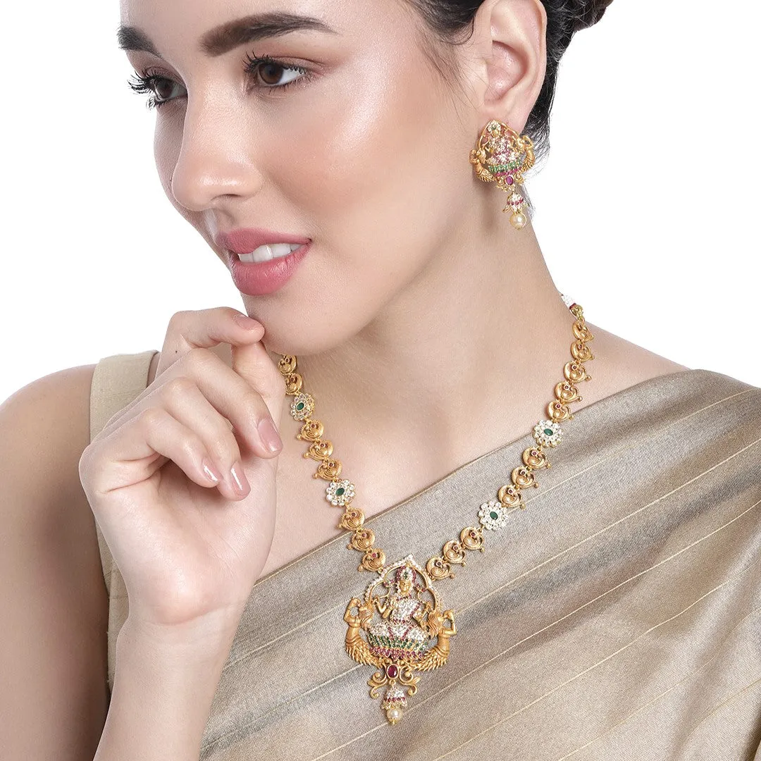 Estele Gold Plated CZ Lakshmi Devi Designer Bridal Necklace Set for Women