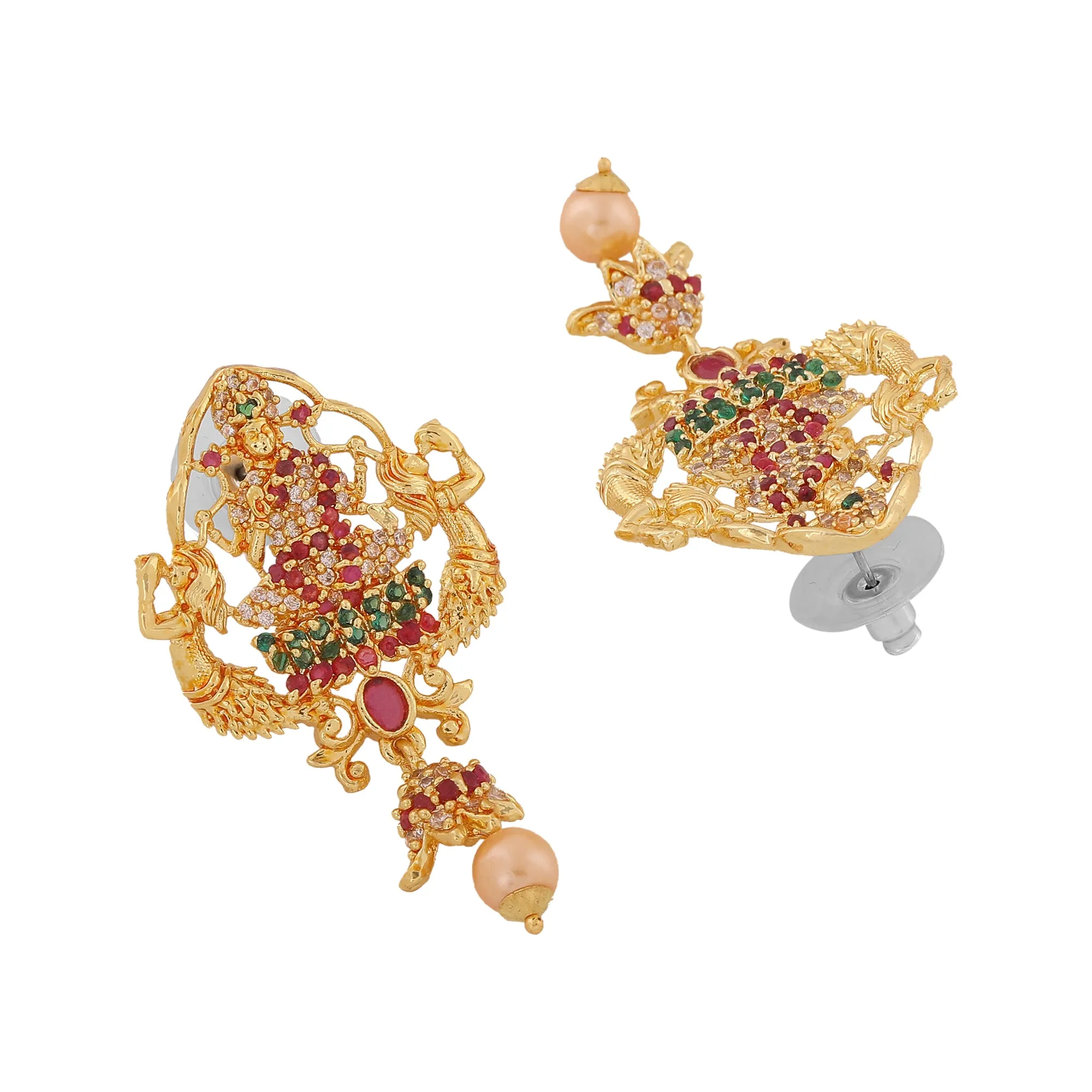 Estele Gold Plated CZ Lakshmi Devi Designer Bridal Necklace Set for Women