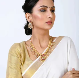 Estele Gold Plated CZ Traditional Machlipatnam Bridal Necklace Set with Pearls & Colored Crystals for Women