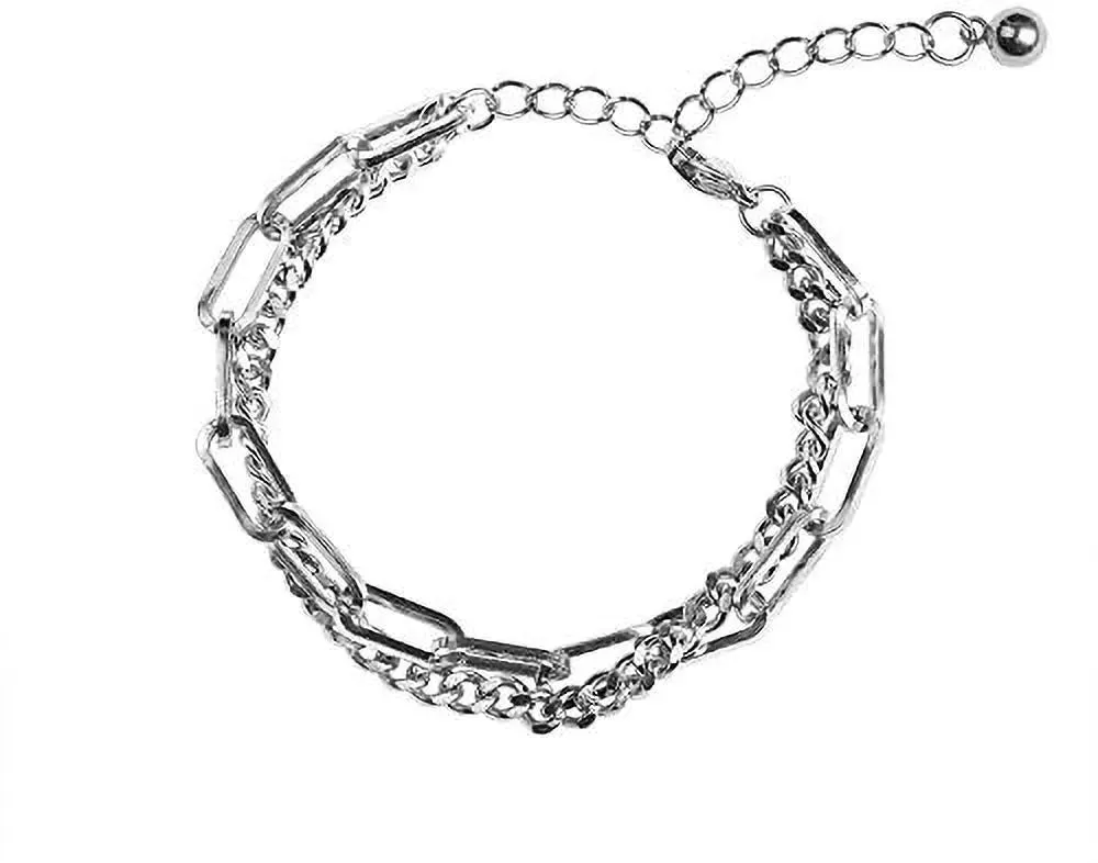 Everyday Double Layered Chain Silver Coated Bracelet - Set Of 1