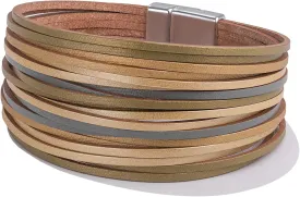 FANCY SHINY Boho Leather Wrap Bracelet Stackable Layered Bangle Cuff with Magnetic Clasp