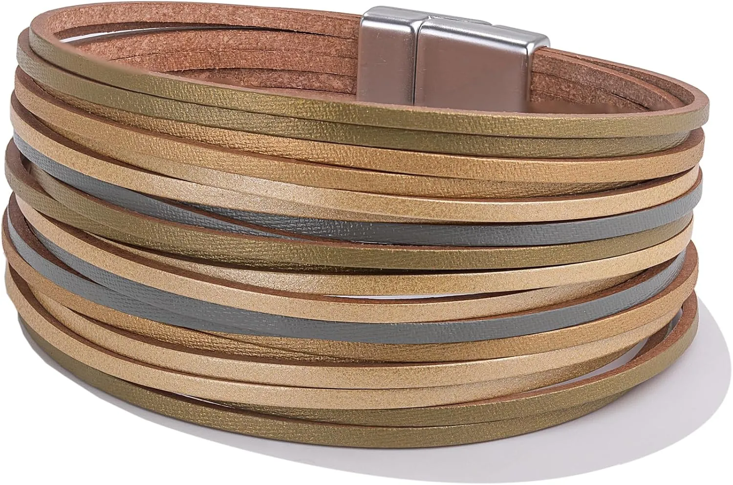 FANCY SHINY Boho Leather Wrap Bracelet Stackable Layered Bangle Cuff with Magnetic Clasp