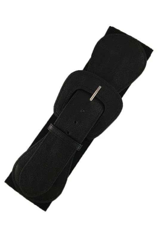 Faux Leather Stretch Belt in Black