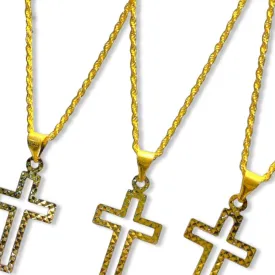 #GOLD2024 | 18K Golden Cross Necklace Rope Chain 17.5”