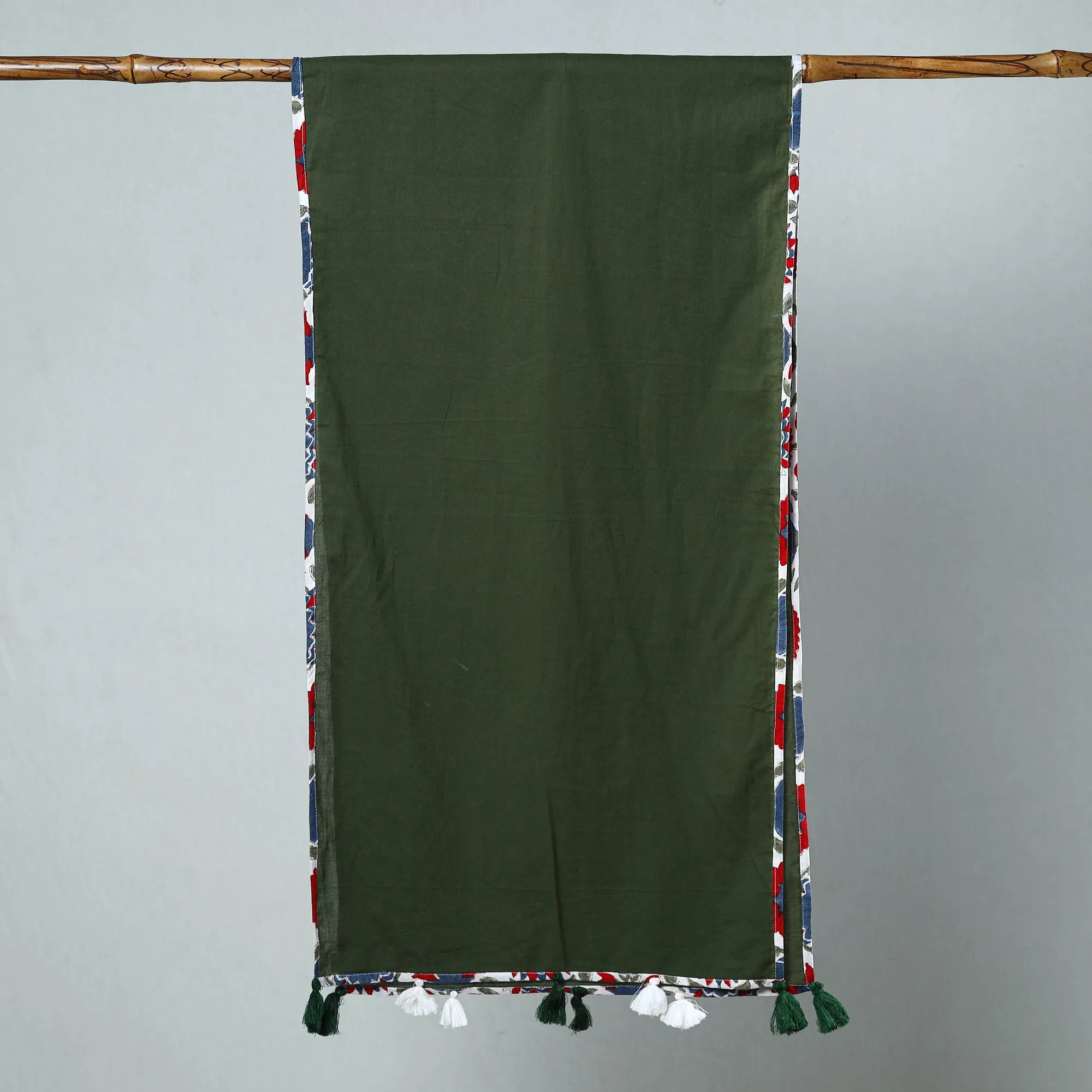 Green - Plain Cotton Stole with Tassels 15