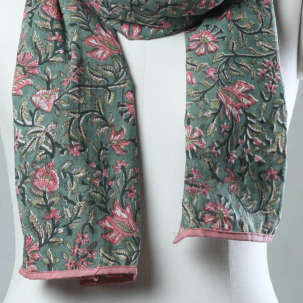 Green - Sanganeri Block Printed Cotton Stole 07