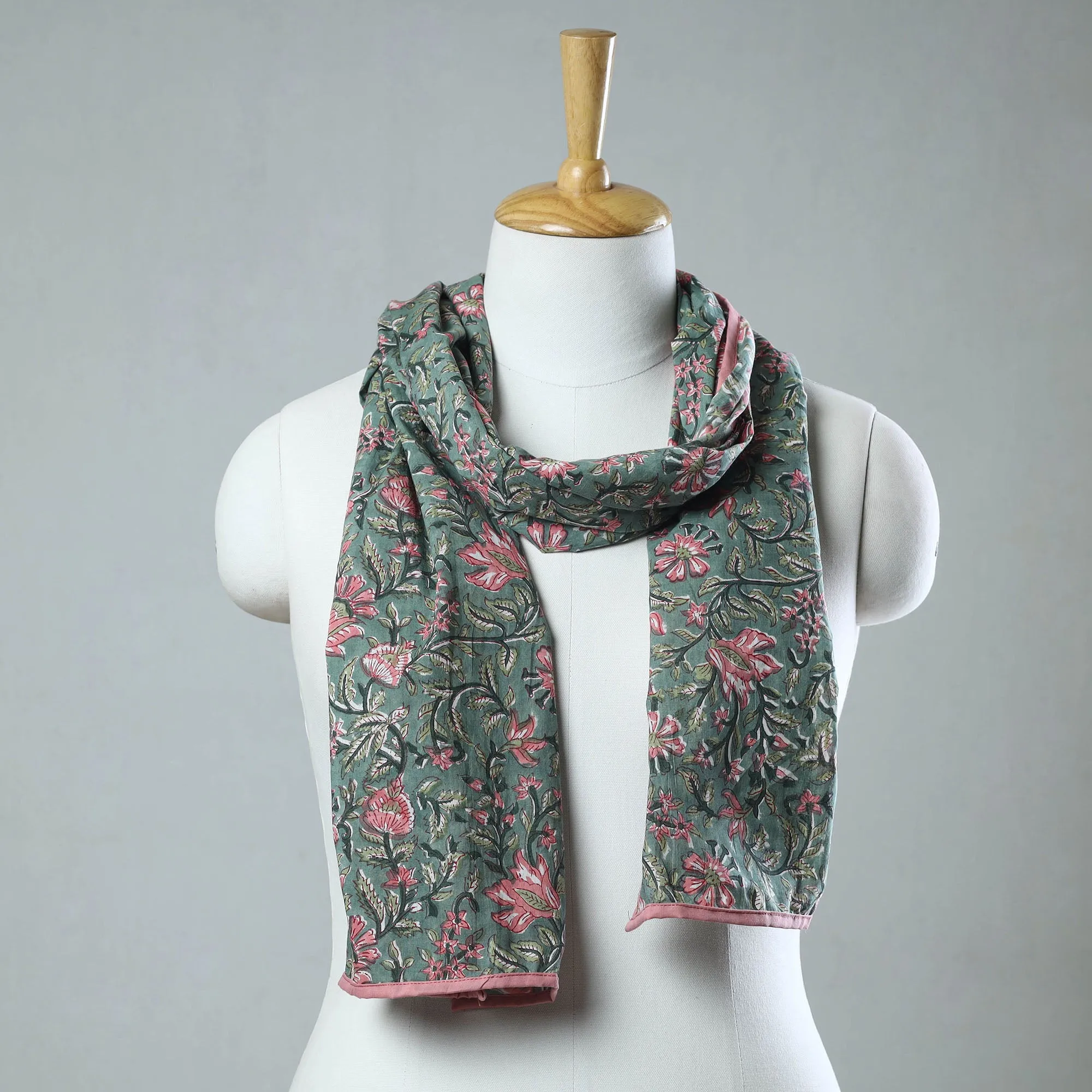 Green - Sanganeri Block Printed Cotton Stole 07