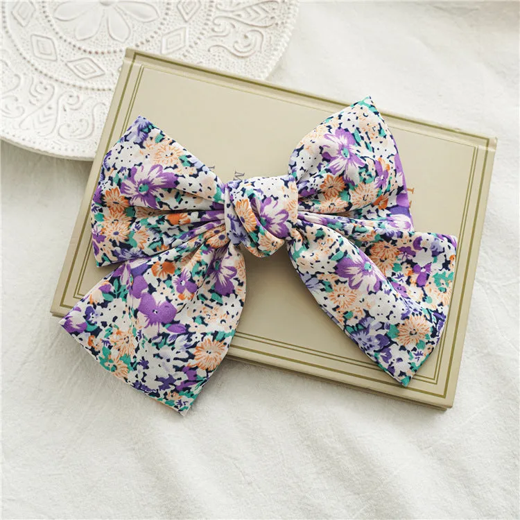 Hair Ring Floral Bow Barrettes Chiffon