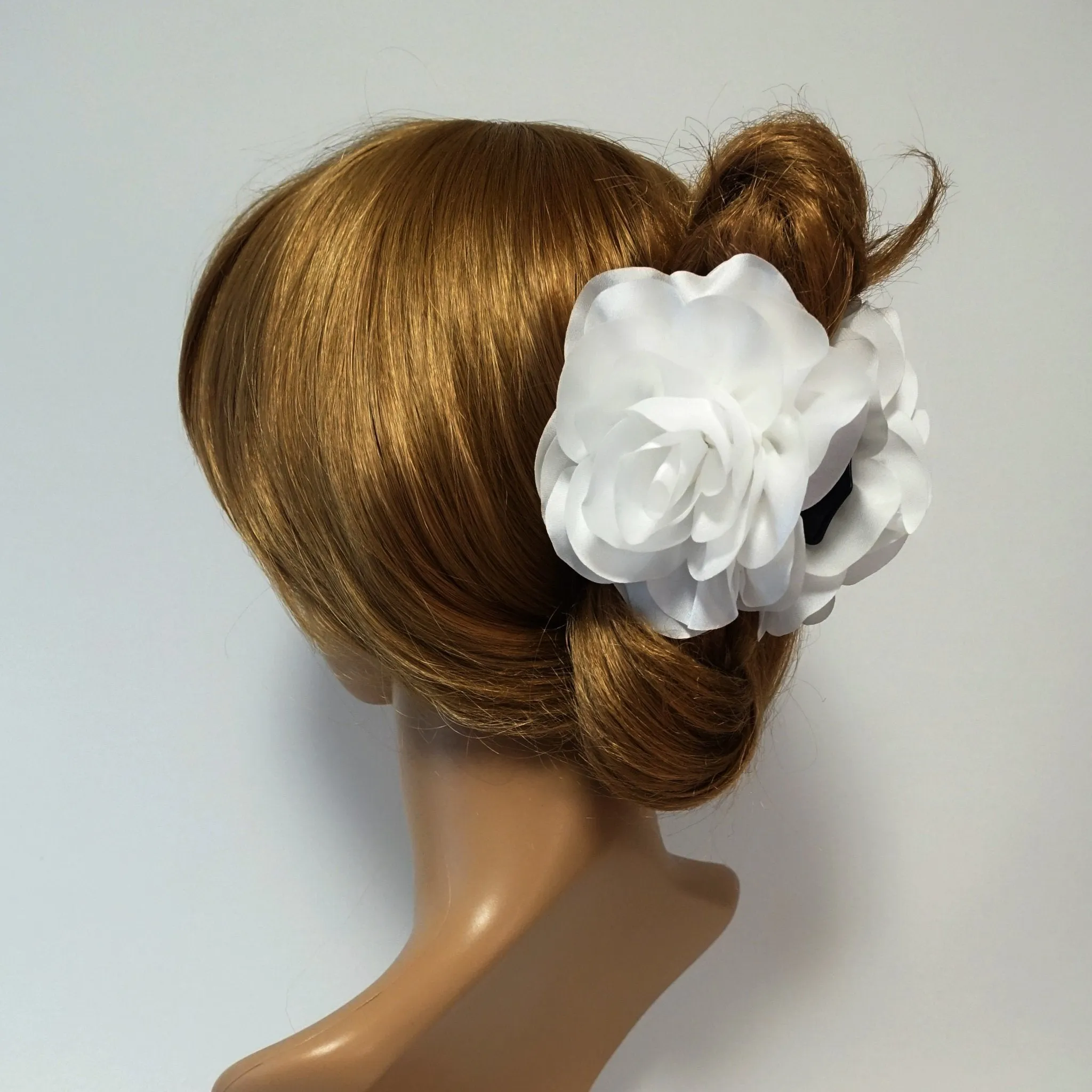 Handmade Dahlia Chiffon Fabric Twin Flower  Hair Jaw Claw Clip Accessories