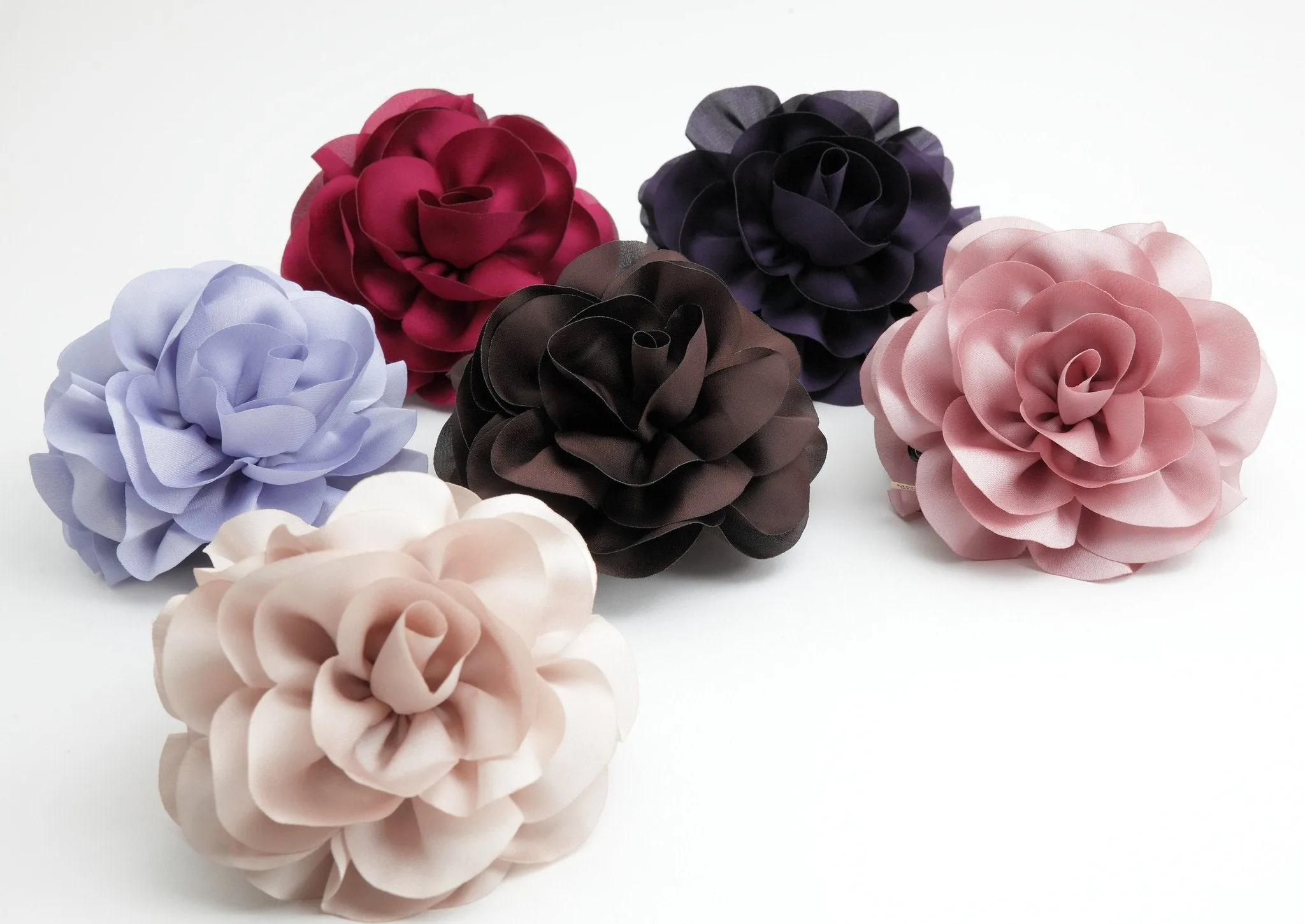 Handmade Dahlia Chiffon Fabric Twin Flower  Hair Jaw Claw Clip Accessories
