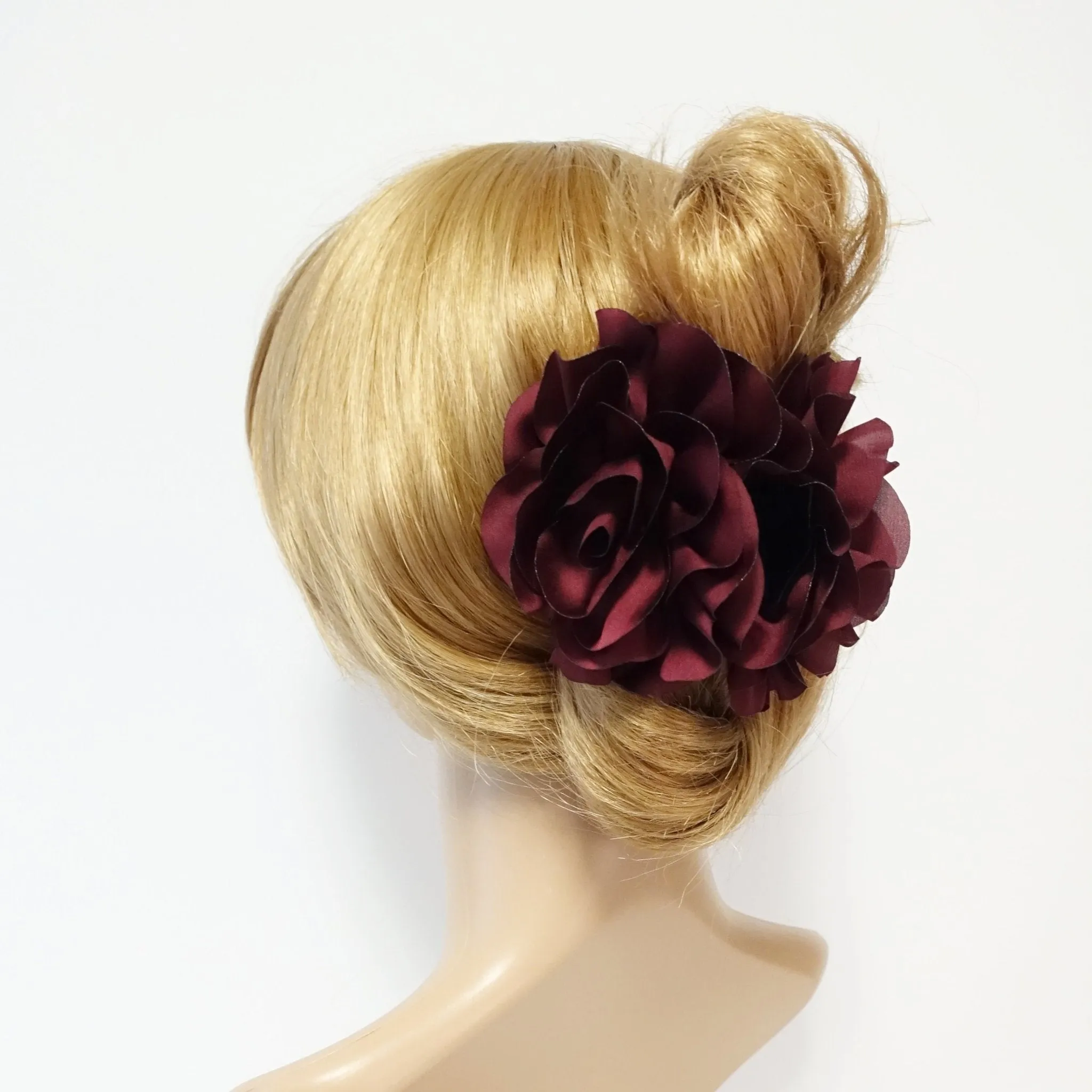 Handmade Dahlia Chiffon Fabric Twin Flower  Hair Jaw Claw Clip Accessories