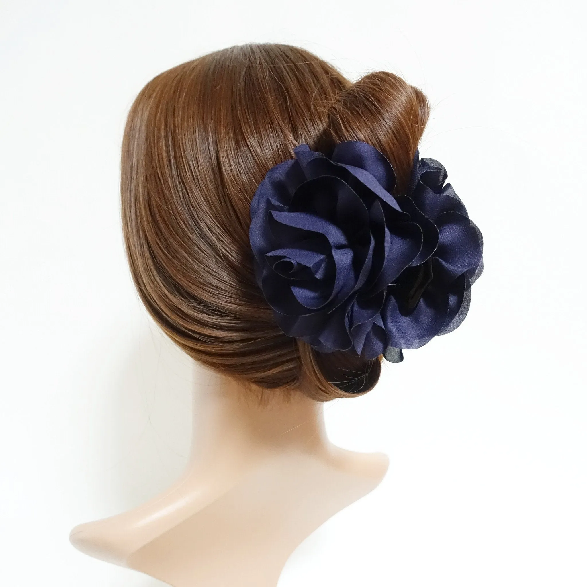 Handmade Dahlia Chiffon Fabric Twin Flower  Hair Jaw Claw Clip Accessories