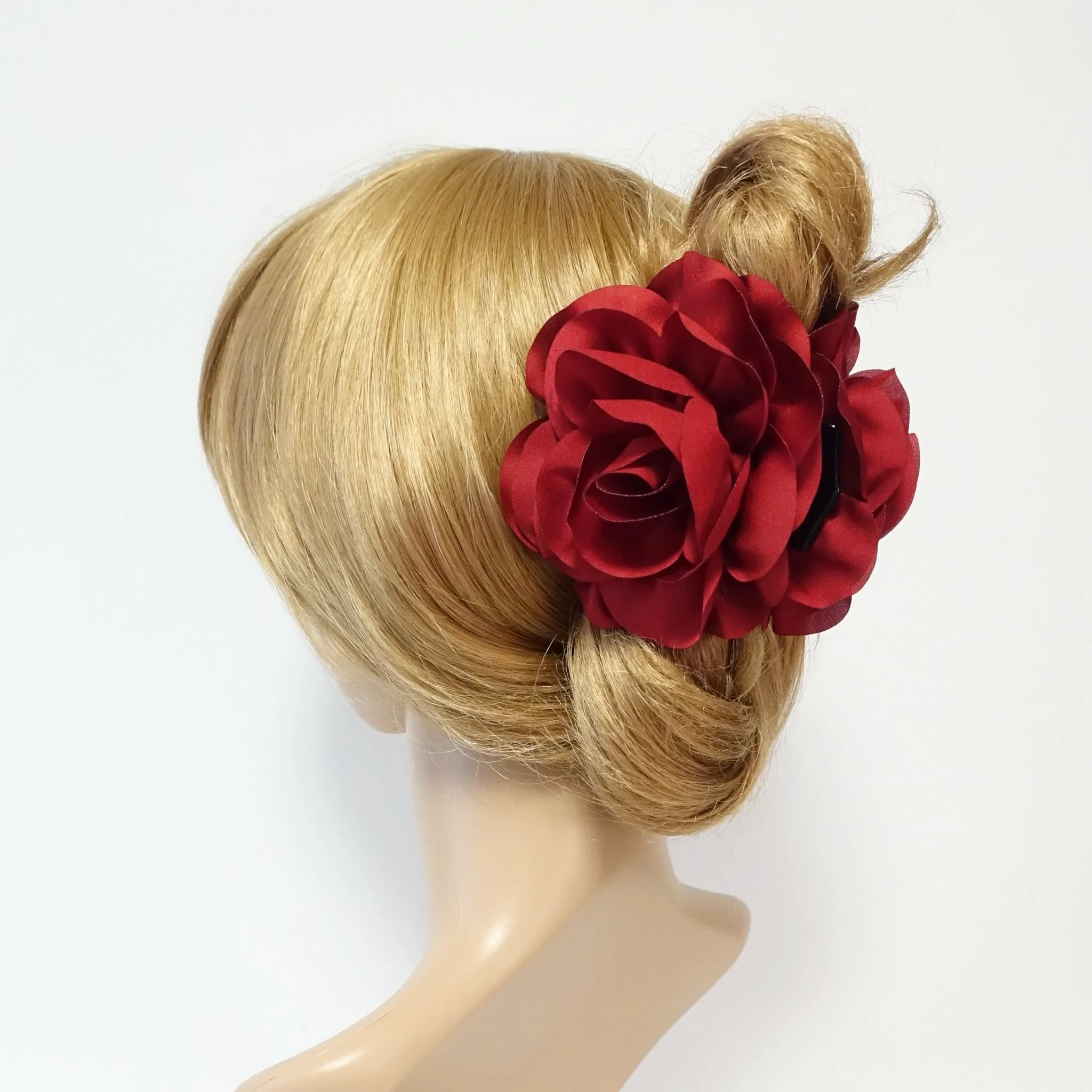 Handmade Dahlia Chiffon Fabric Twin Flower  Hair Jaw Claw Clip Accessories