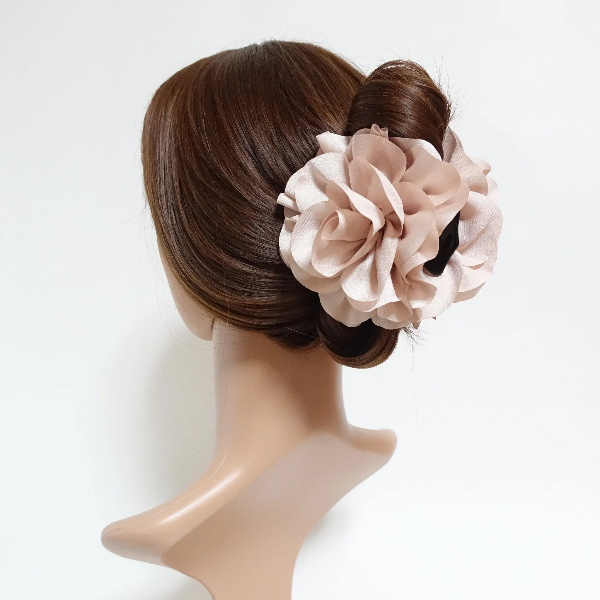Handmade Dahlia Chiffon Fabric Twin Flower  Hair Jaw Claw Clip Accessories
