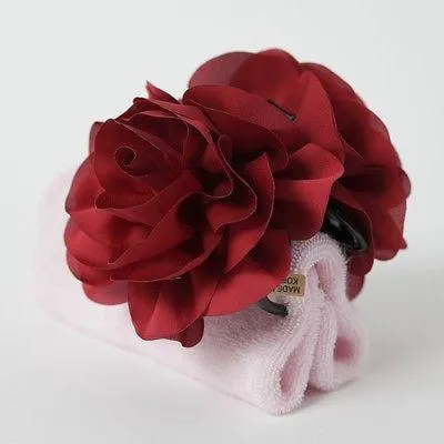 Handmade Dahlia Chiffon Fabric Twin Flower  Hair Jaw Claw Clip Accessories